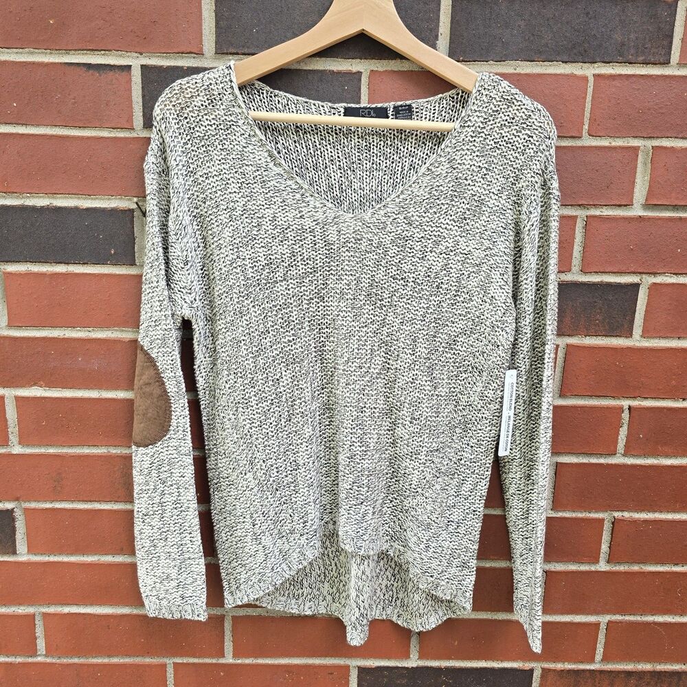 RDI Woman’s Sweater | Marled Faux Suede Elbow Patch | Size S